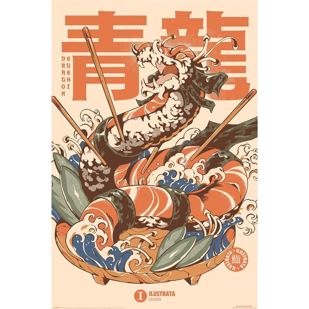 Pyramid International Multicoloured Ilustrata Dragon Sushi Poster