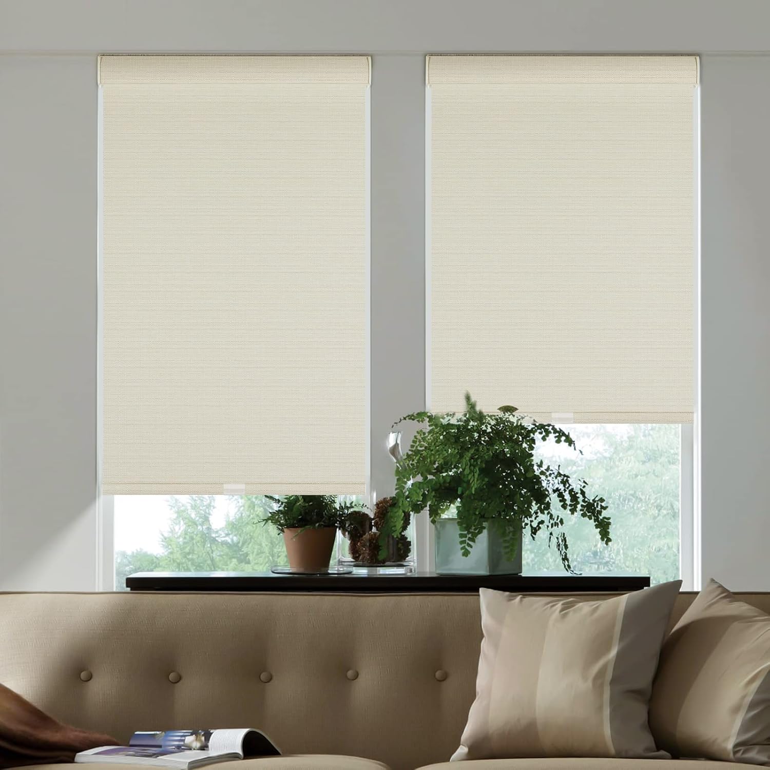 Tonature 100% Blackout Cordless Roller Blinds for Window, Roller Shades with Texture Fabric UV Protection Thermal Insulated Blinds for Kitchen,Bedroom,Living Room, Home Office(87" W x 96" H,Beige)
