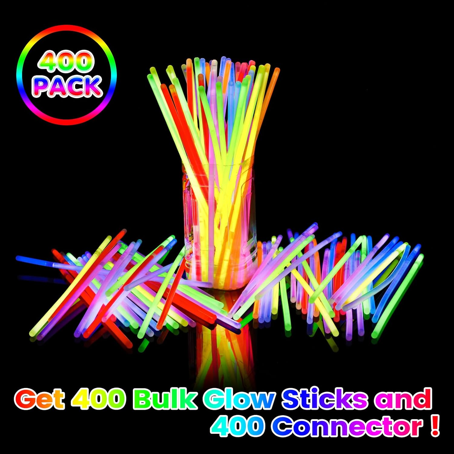 Genuvi 400 Pack Glow Sticks Bulk Party Favors 8" Glow in the Dark Party Supplies Neon Party Decorations for Adults Kids Light Up Glow Bracelets Necklaces Birthday Wedding Halloween Christmas Easter