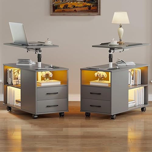 WOOVIVS Juego de 2 mesitas de noche LED con estación de carga USBtipo Cinalámbrica, mesita de noche inteligente con luz LED RGB de 24 colores, mesa