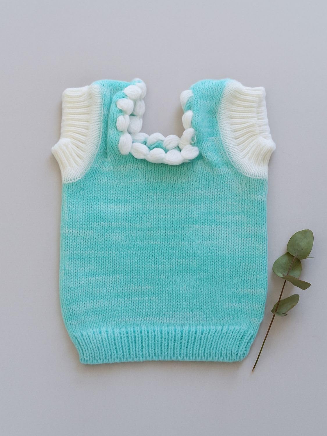 Little Angels Baby Sweater - 1 Pc Woollen Square Neck Solid Sleeveless Sweater Vest for Baby Boys 3 to 6 Months (Light Green) 1