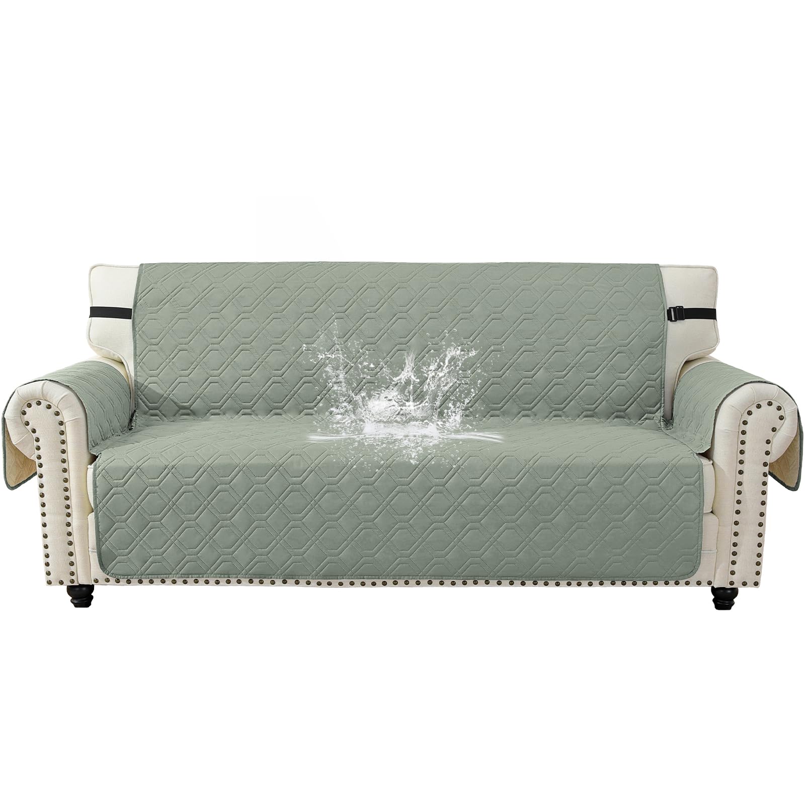 YSTELLAA Impermeable Funda Sofa 4 Plazas con Brazos, Cubre Sofas Antideslizante Antimanchas, Fundas para Sofa Antiarañazos Gatos, Sofa Cover Universal Lavable, Verde Claro Global Recycled Standard Global Recycled Standard Global Recycled Standard