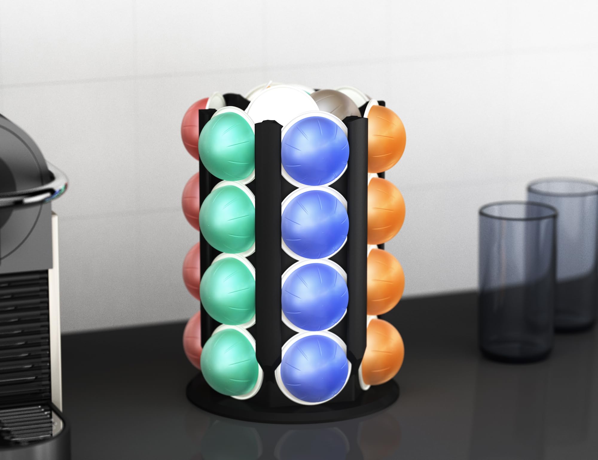 Support Tournant Pour Capsules Nespresso – Tient 30 Capsules, Design Noir Mat, Fabriqué En Allemagne Distributeur Capsules Café