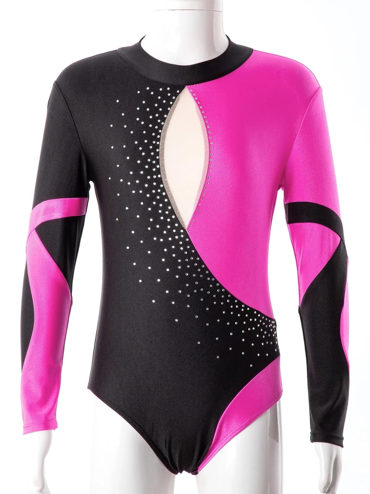 Turnanzug Mädchen Mädchen Ballettanzug Gymnastikanzug Eiskunstlauf Kostüm Langarm Rückenfrei Glänzend Strass Bodysuit mit Shorts