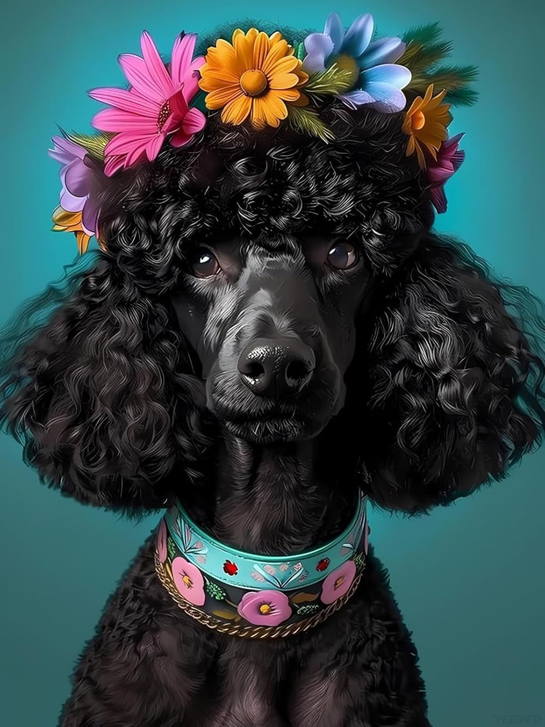 YEEIFFD Black Poodle with Flowers Diamond Painting Kit for Adult, DIY Full Drill Diamond Art for Beginner, 5D Diamond Dots Kits Painting Crafts for Home Decor 12x16 inch