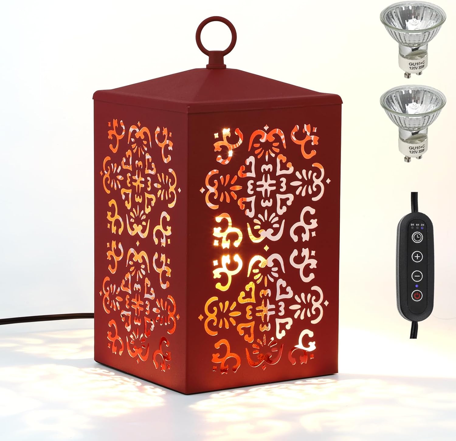 LALISU Candle Warmer Lamp Lantern for Top-Down Candle Melting, Candle Lamp with Timer & Dimmer for Wax Melting, Electric Candle Melter for Home Decor, with 2 Bulbs, Jar Candles (Red)