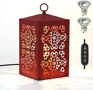 Candle Warmer Lamp Lantern for Top-Down Candle Melting, Candle Lamp with Timer & Dimmer for Wax Melting, Electric Candle Melter for Home Decor, with 2 Bulbs, Jar Candles (Red)