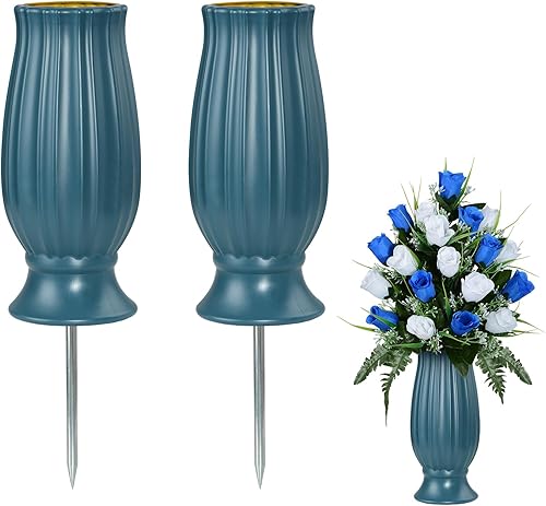 Miniatura 1 de Jarrón de tumba de cementerio para flores frescas o artificiales, soportes de flores conmemorativas con estaca larga para decoraciones de cementerio