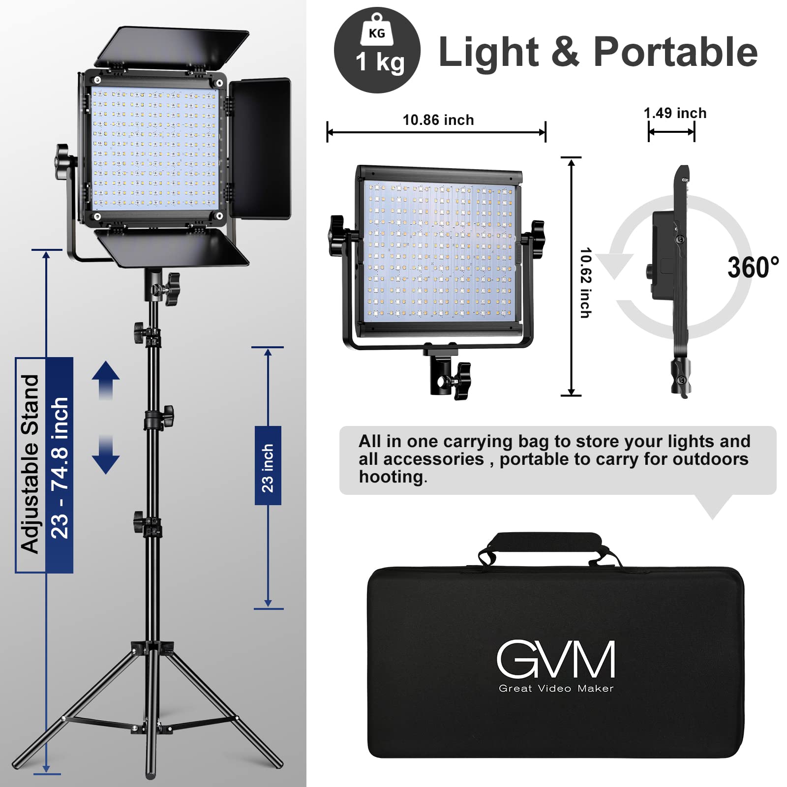 GVM RGB Videoleuchte mit Stativ, 800D LED Fotografie Licht Studiolicht 3200K–5600K Videolicht LED Dauerlicht für Video YouTube Konferenzlicht Streaming Fotolicht,18 Lichteffekt, CRI97+ APP-Steuerung