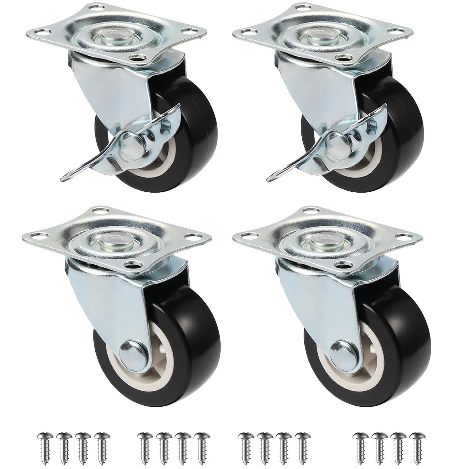GBRJUYF 4-Pack PVC Furniture Cs 1"/1.25"/2" Heavy-Duty Silent Swivel Wheels with Brake Universal Trolley Cs for Easy Mobility and Stability