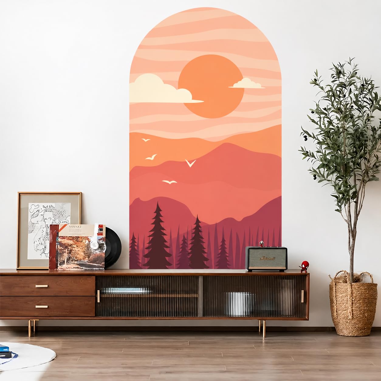 Boho Arch Sunset Mountain Forest Wall Decal, Peel and Stick Removable Sticker for Living Room, Bedroom, Office and Hallway (Large)-image-19
