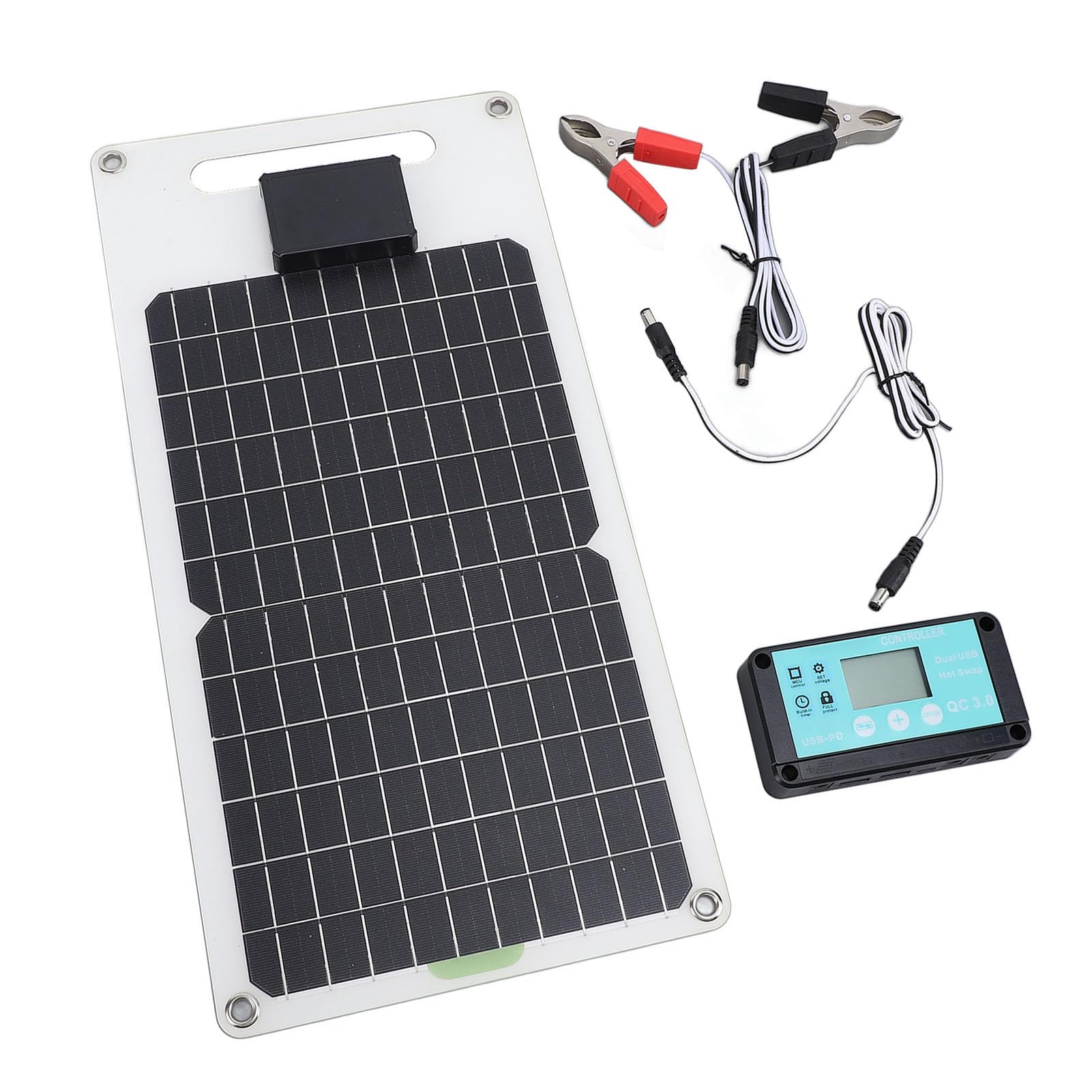 Pannello Solare in Silicio Monocristallino da 50 W con Doppia Porta di Uscita CC USB TIPO C per Telecamera di Sicurezza per, Kit Regolatore di Carica Solare 100 A 12 V 24 V,