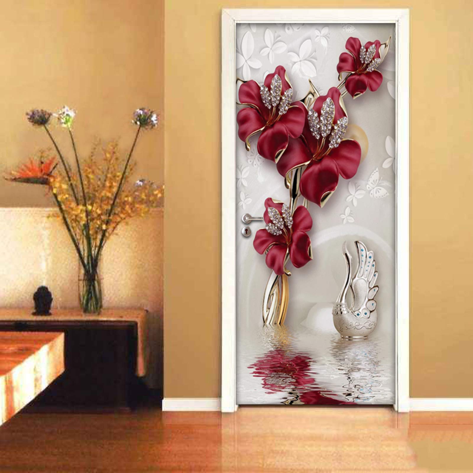 3D Maniero Di Fiori Rossi Poster Per Porte Adesivi Per Porte Carta Da Parati Per Porte Murale Per Porte Door Art Adesivi Murali Per Porte Foto Di Porte 100 X 215 Cm