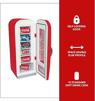 Koolatron Coca Cola Mini Fridge - Refrigerator for Bedroom Skincare Office, Portable Table Top Beverage Cooler, 12V 220V Refrigerador For Drinks, Soda, Wines, Use In Car, Dorm, Outdoor, 10 Can