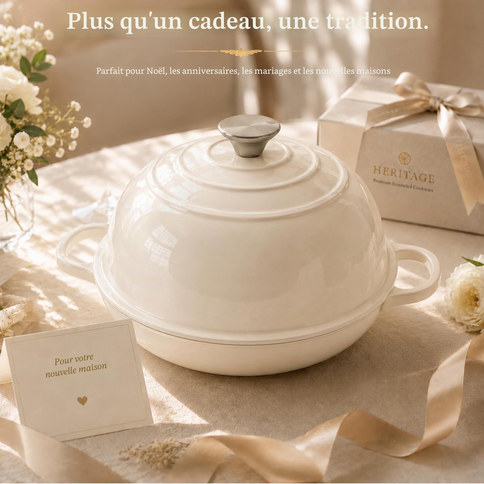 AHJ Cocotte en Fonte Émaillée, 5,7L/26cm Casserole Fonte Emaillee | Dutch Oven avec Pain Banneton,Émaillée Cocotte Pain avec Couvercle,pour Cuisine,Cuisson au Four,Mijotage et Saisissage