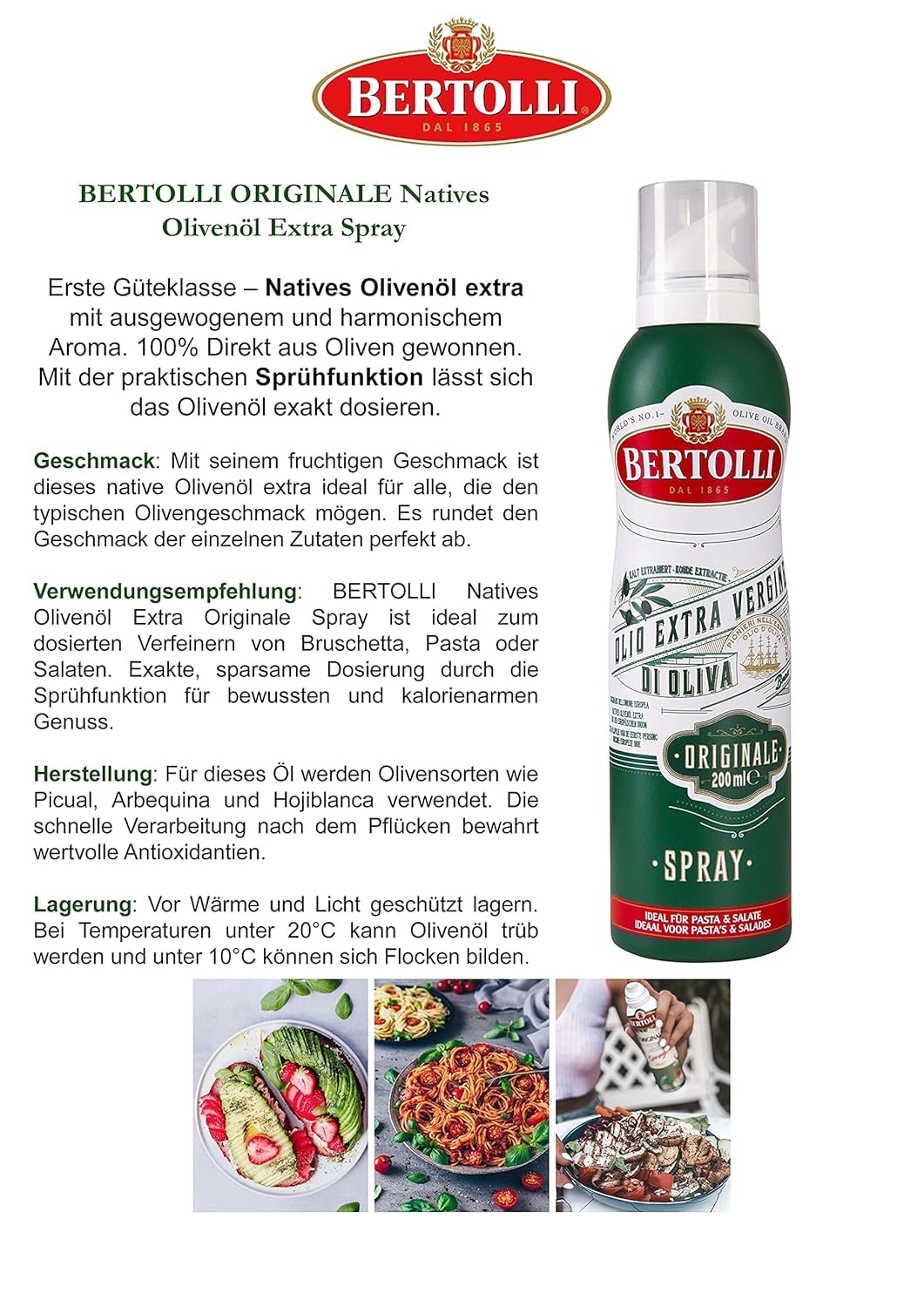 Bertolli Olio Extra Vergine di Oliva Spray Originale, Confezione da 6 x 200 ml,+ key smarter italy shop service