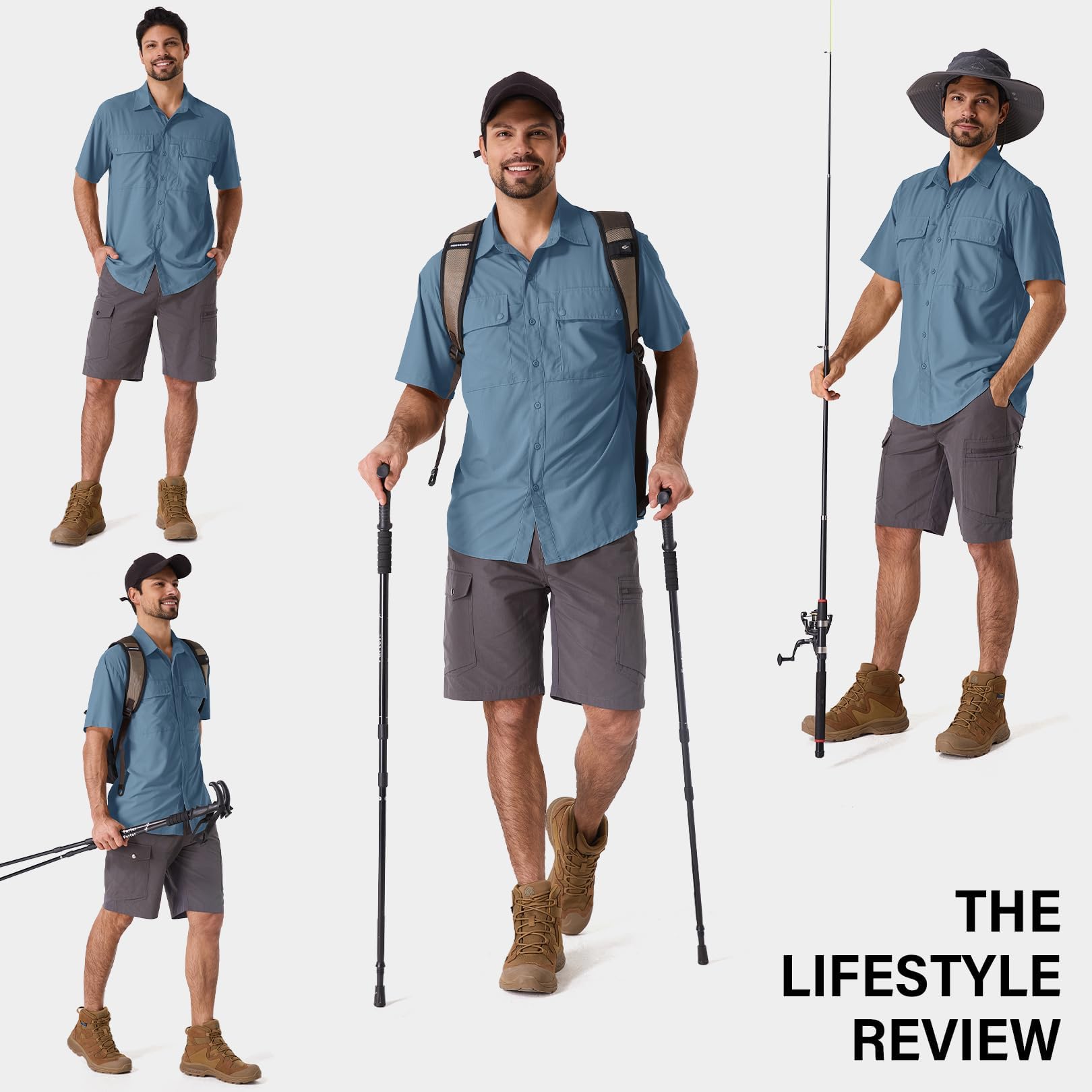 Camicia da uomo a maniche corte Safari UPF50+, protezione UV, da trekking, da uomo, traspirante, ad asciugatura rapida