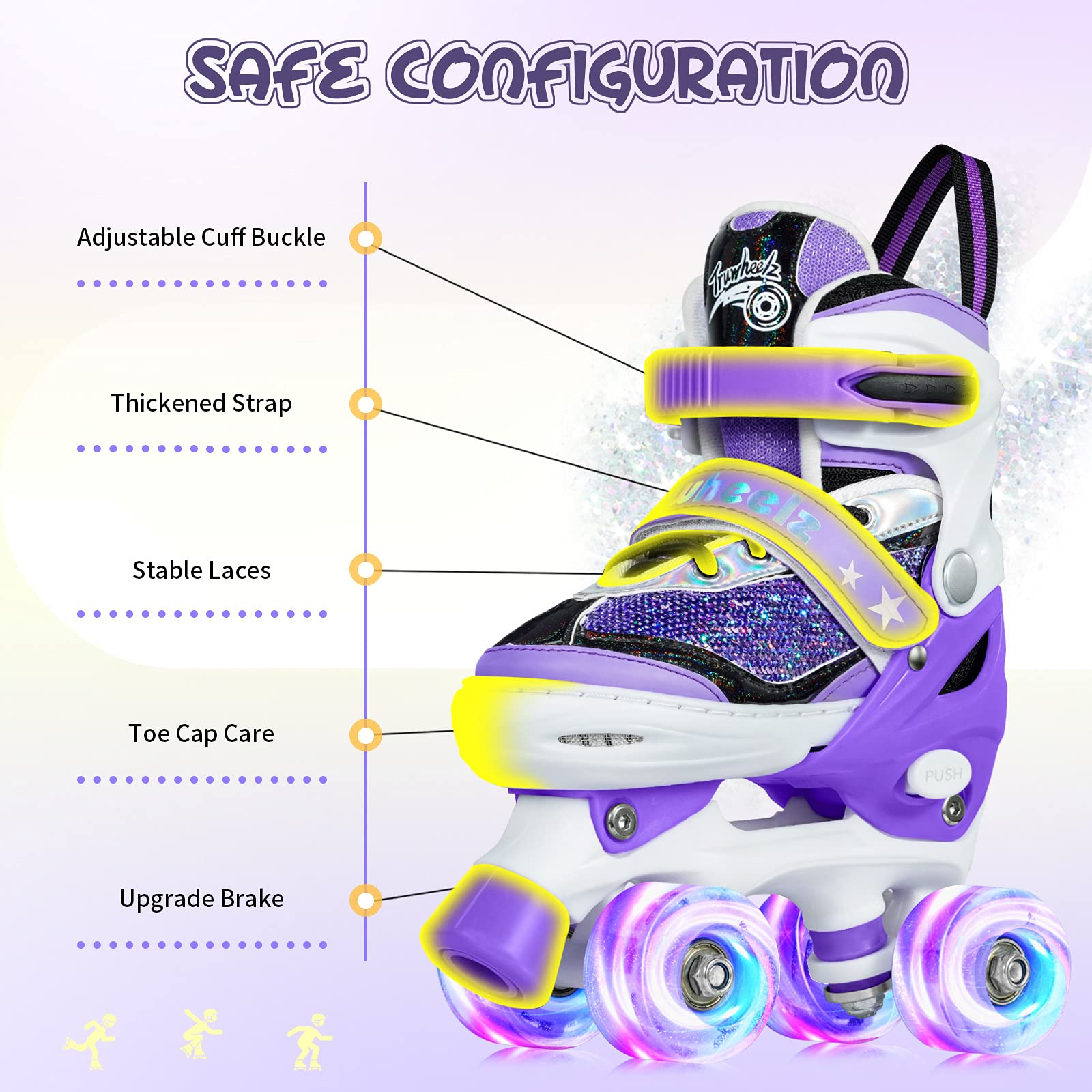 Truwheelz Roller Skates for Kids Girls, Toddler Children Purple Sequins