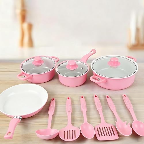 Miniatura 5 de Juego de ollas y sartenes de hierro fundido, hermoso juego de utensilios de cocina antiadherentes de 13 piezas, utensilios de cocina de inducción