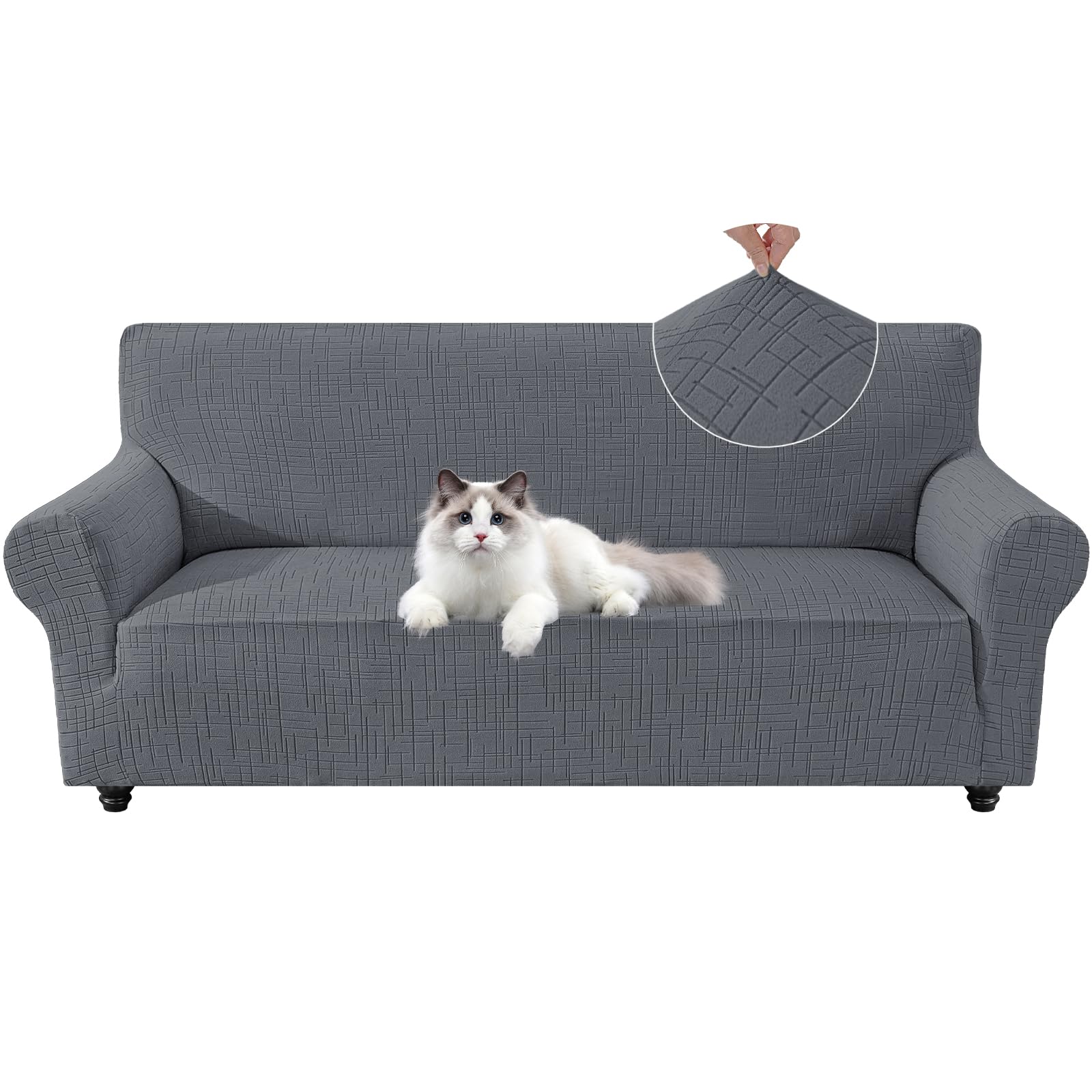 YSTELLAA Copridivano 2 Posti Con Braccioli, Universale Copri Divano Elasticizzato Lavabile, Copridivani Antimacchia Antiscivolo, Sofa Cover Antigraffio Gatto, Per Soggiorno, Grigio Chiaro