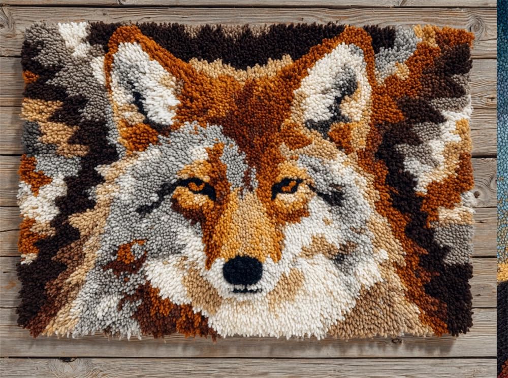 FWRTYCB Latch Hook Rug Kit,Coyote Pattern 20X15Inch