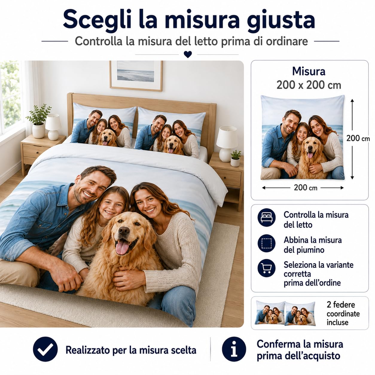 Copripiumino Personalizzato con Foto, Logo, Copripiumino in Microfibra con Cerniera, Misure Singolo, Una Piazza e Mezza e Matrimoniale