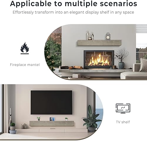 Miniatura 6 de Tatub Repisa de chimenea de 60 pulgadas, hecha a mano, Hueca Flotante, Mantel de chimenea montado en la pared, acabado rústico con superficie