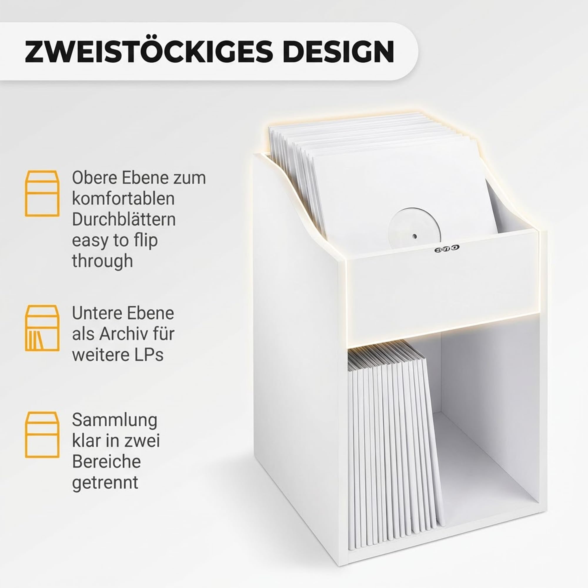 Zomo VS-Box 100/2 Vinyl Aufbewahrungsbox - 360 x 335 x 560 mm - Weiß - MDF Holz - Regal für Schallplatten 200 bis 240 LPs