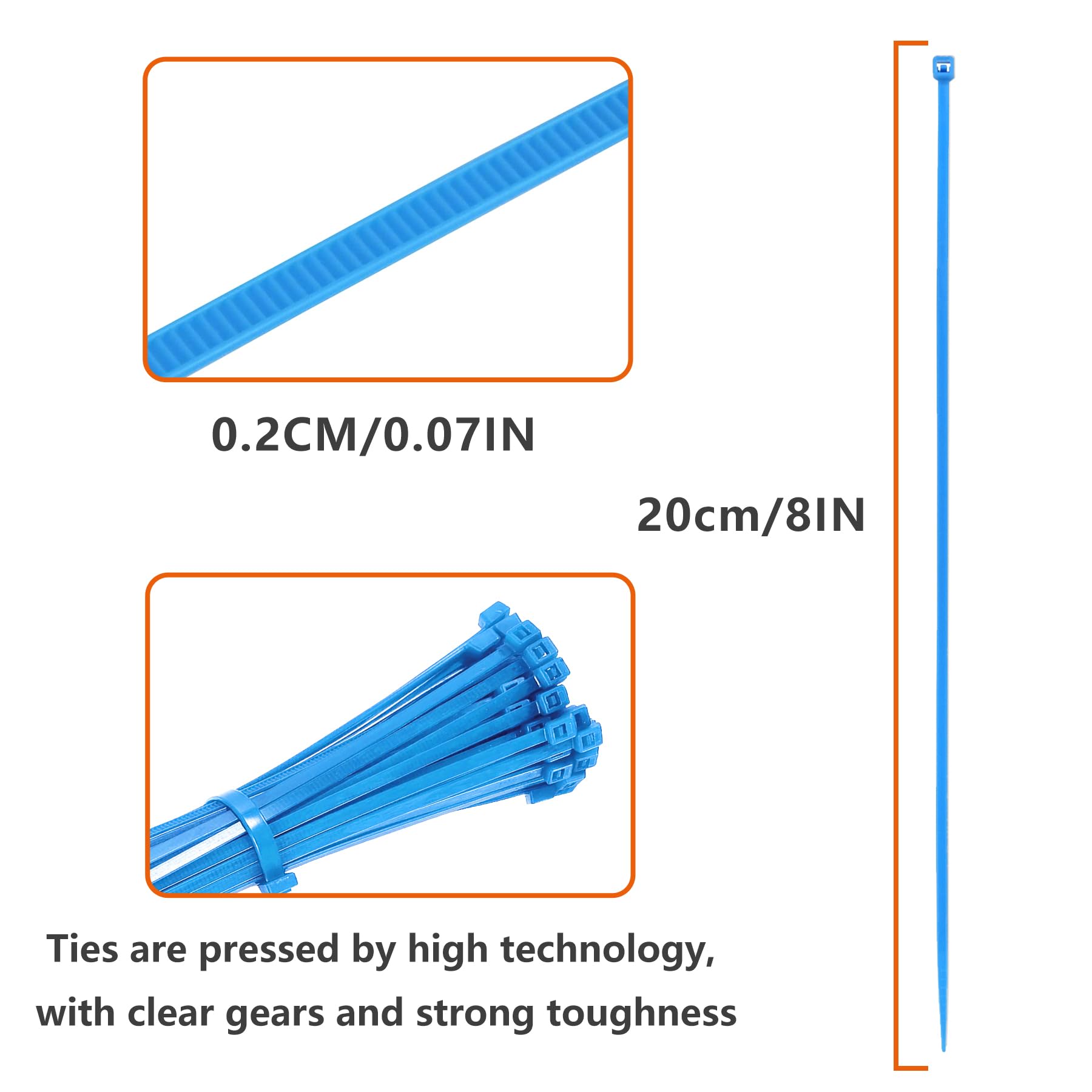 TORMEN 8 Inch Cable Ties, 18lbs Nylon Wire Zip Tie,Adjustable Assortment Cord Management for Home, Office, Gardening (Blue 100Pcs?