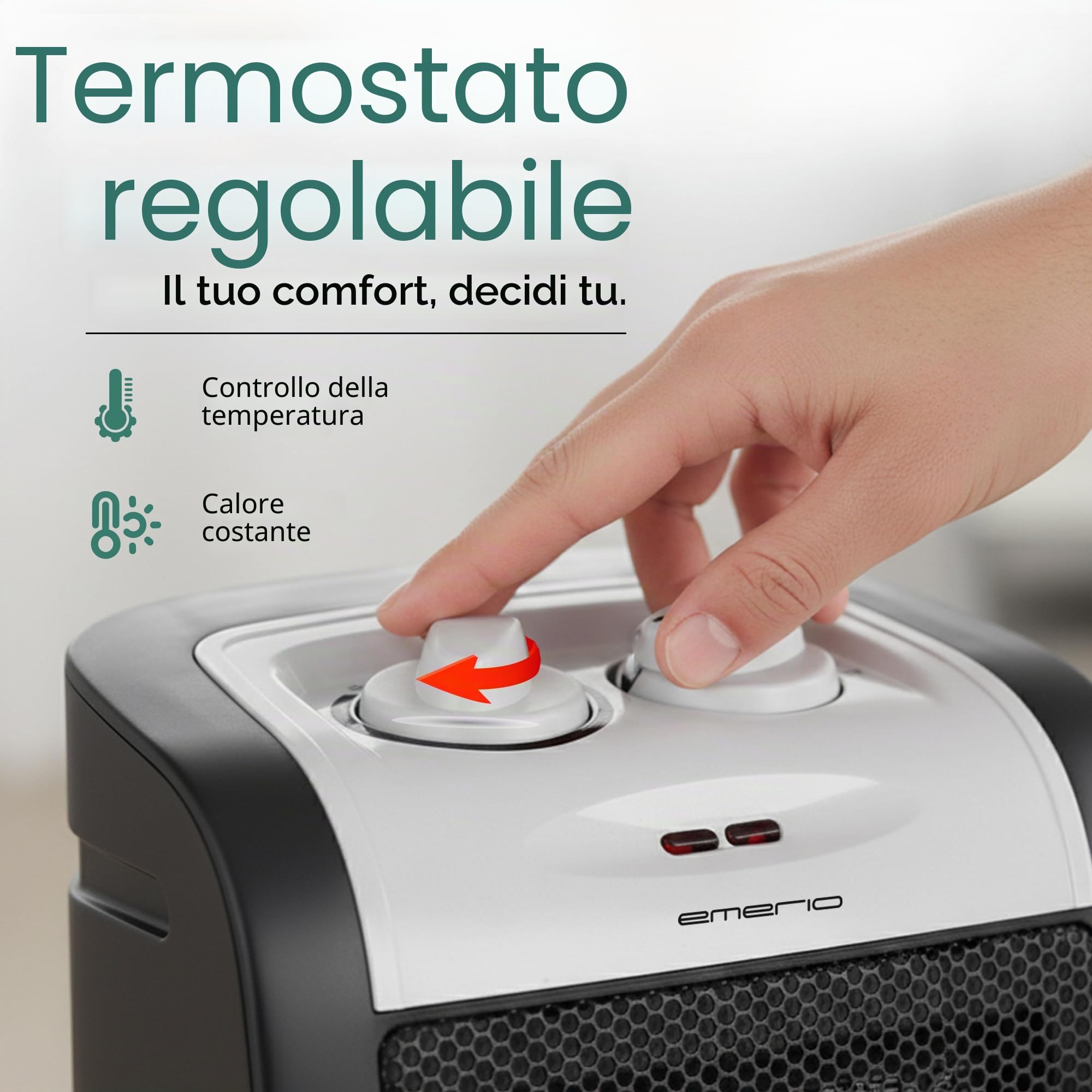 Emerio FH-106145 - Termoventilatore in ceramica, 1800 W, due livelli di potenza, funzionamento a risparmio energetico grazie all'elemento riscaldante PTC (ceramica), termostato, con interruttore di