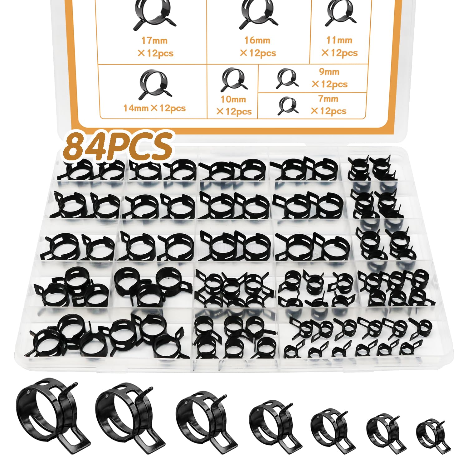 84PCS 7-17MM Fuel Line Hose Clamps Spring Clamp Silicone