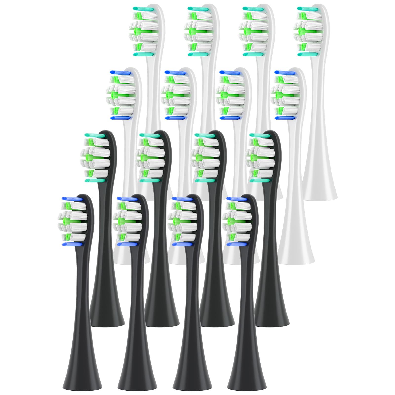 Testine di ricambio per spazzolino Philips Sonicare, con setole morbide e delicate, compatibili con la maggior parte degli spazzolini elettrici Sonicare Click-On (bianco e nero)