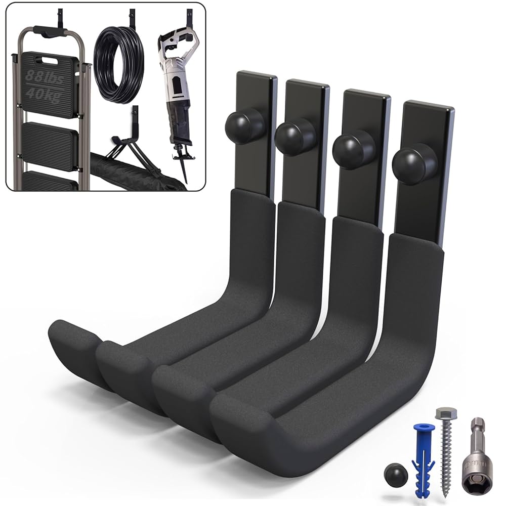 4 Pack Garage Storage Hooks, Ladder Hangers, Steel Wall