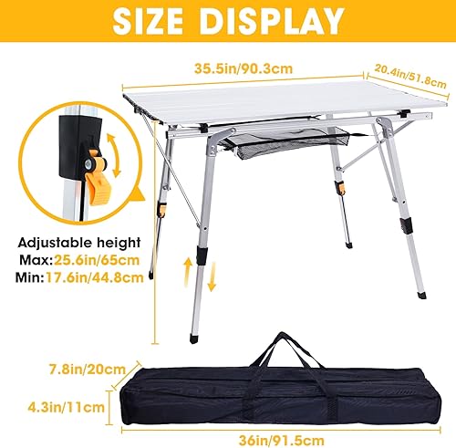Miniatura 2 de ERYTLLY Mesa de camping plegable, mesa de picnic portátil al aire libre con patas ajustables, mesa de playa de aluminio ligera con mesa enrollable y