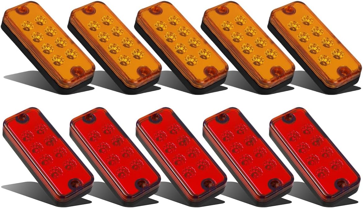 Partsam 10pcs 4x2 Led Side Marker Lamps Clearance Lights Indicators for Truck Trailer Lorry RV Camper Motorhome, Sealed Waterproof, 12V (5Amber+5Red)