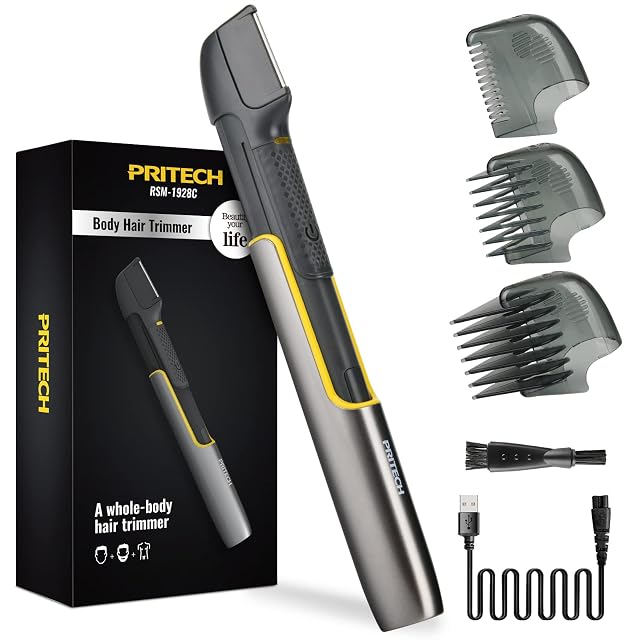 PRITECH Body Hair Trimmer for Men Body Hair Groomers with Guard Comb Rechargeable Hair Trimmer for Pubic Area