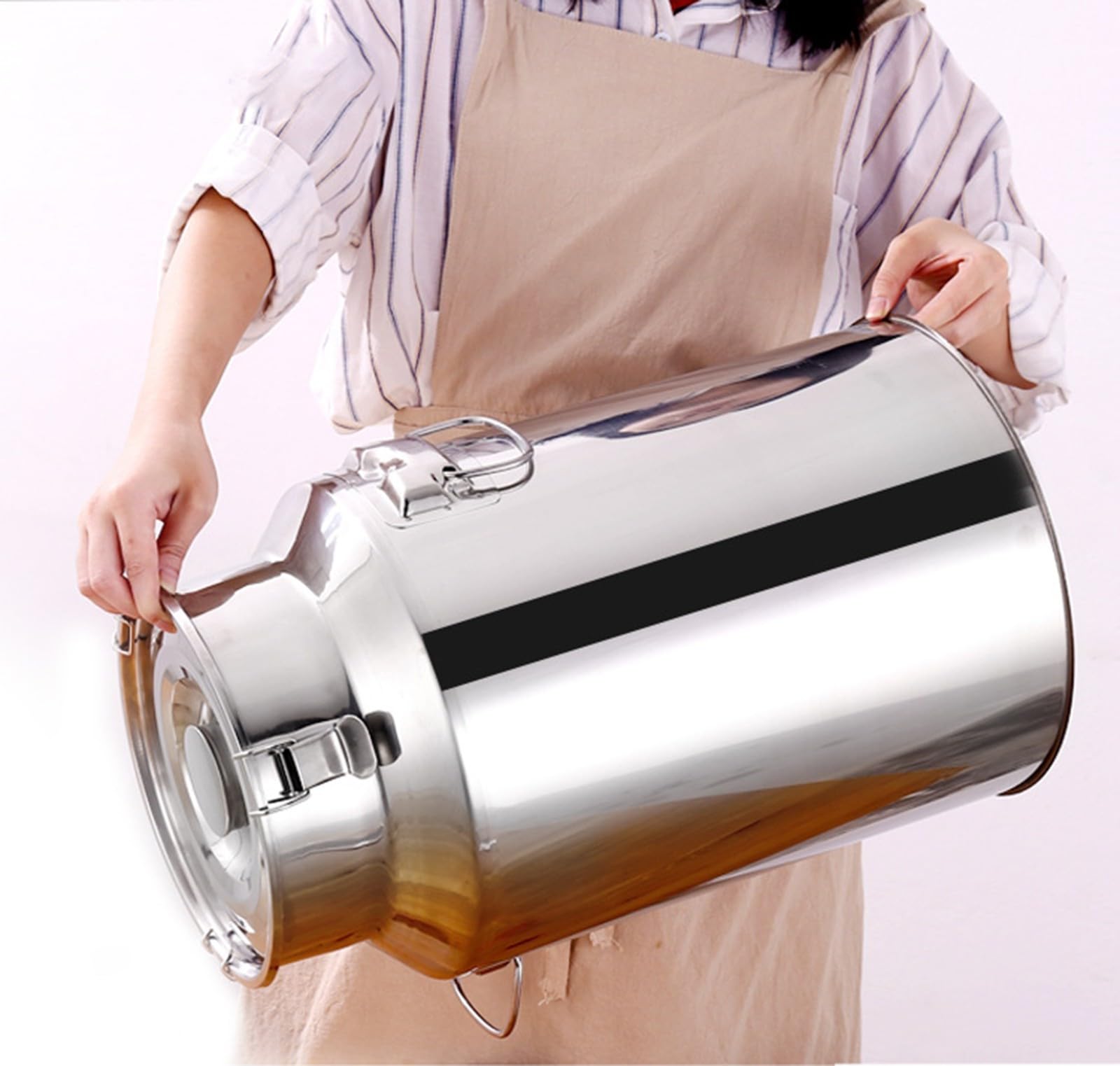 Jarra de leche de acero inoxidable con asa y tapa, contenedor de transporte resistente para almacenamiento de lácteos, vino y bebidas