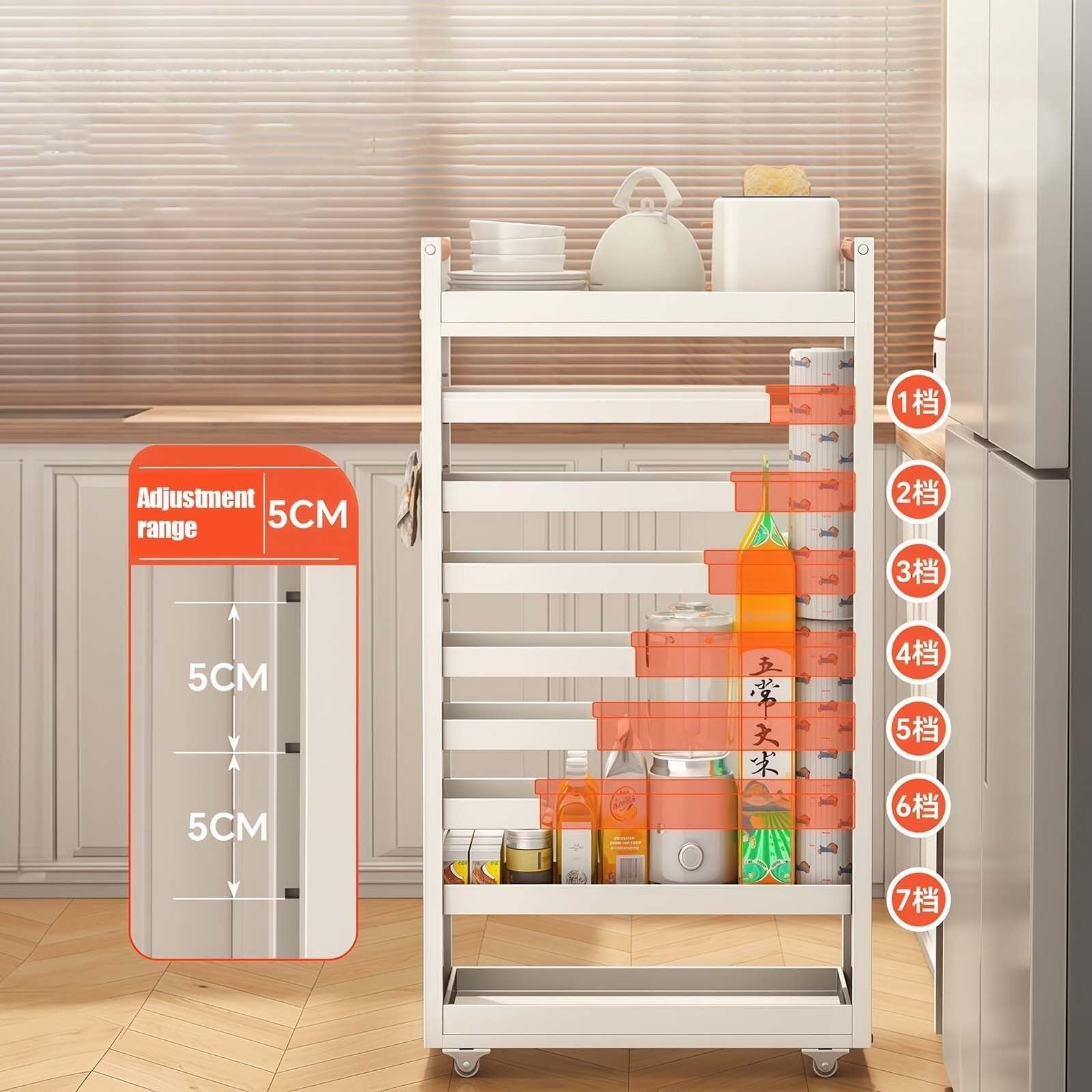 Carrito de cocina con ruedas, organizador de almacenamiento multiusos con ruedas, estante móvil con construcción de metal, perfecto para cocina o baño