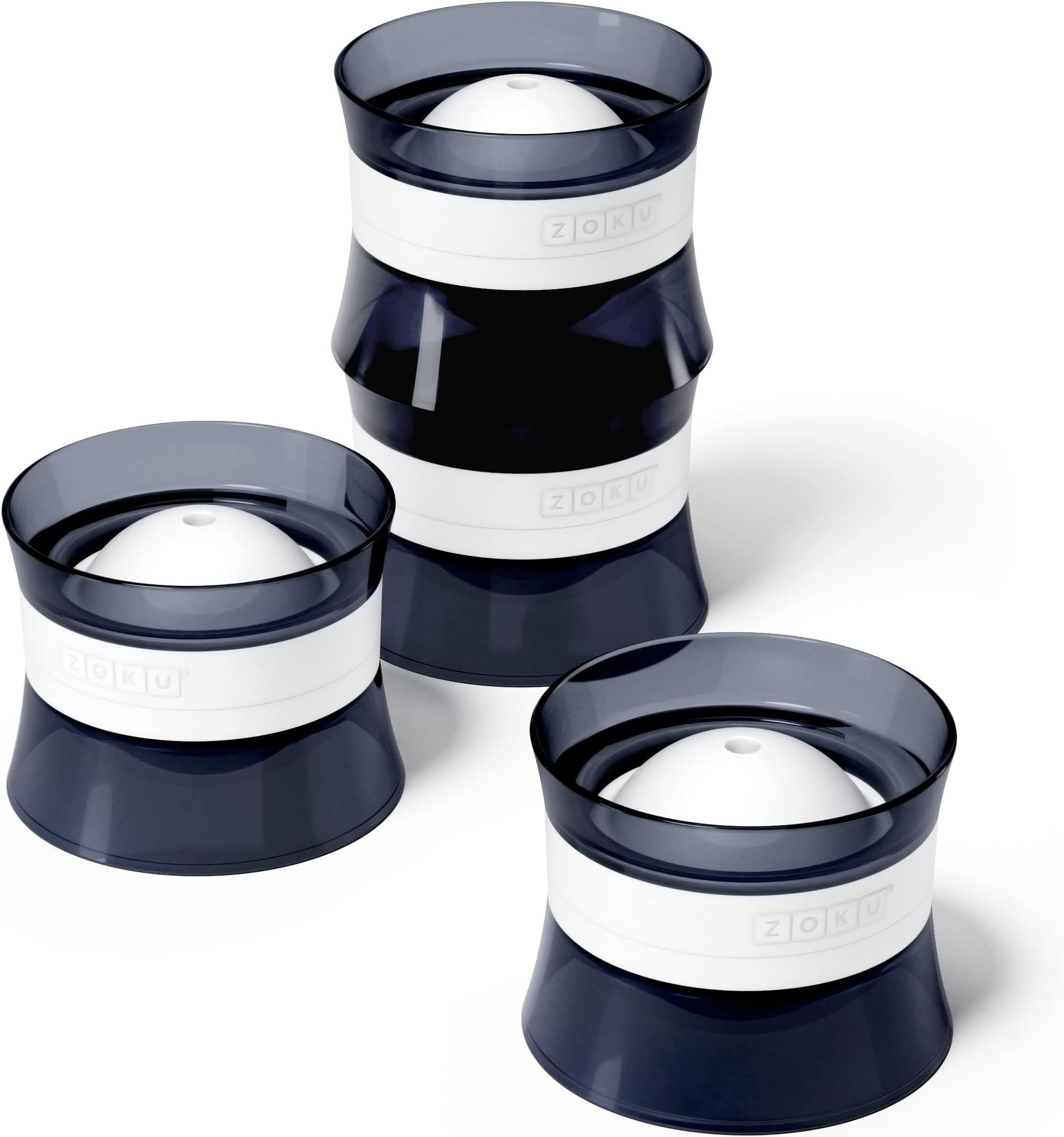 ZOKU Set of 4 Silicone Ice Sphere Molds, Stackable 2.5-Inch Ice Ball Makers, Keep Drinks Colder Longer with Less Dilution, Easy-Release, Black