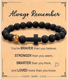 Christmas Christian Gifts for Men Dad, Baptism Religious Cross Bracelet for Man Him Son Grandson Dad Father Brother Godfather Grandfather Grandpa Husband, Inspirational Faith Based Jesus Bracelets