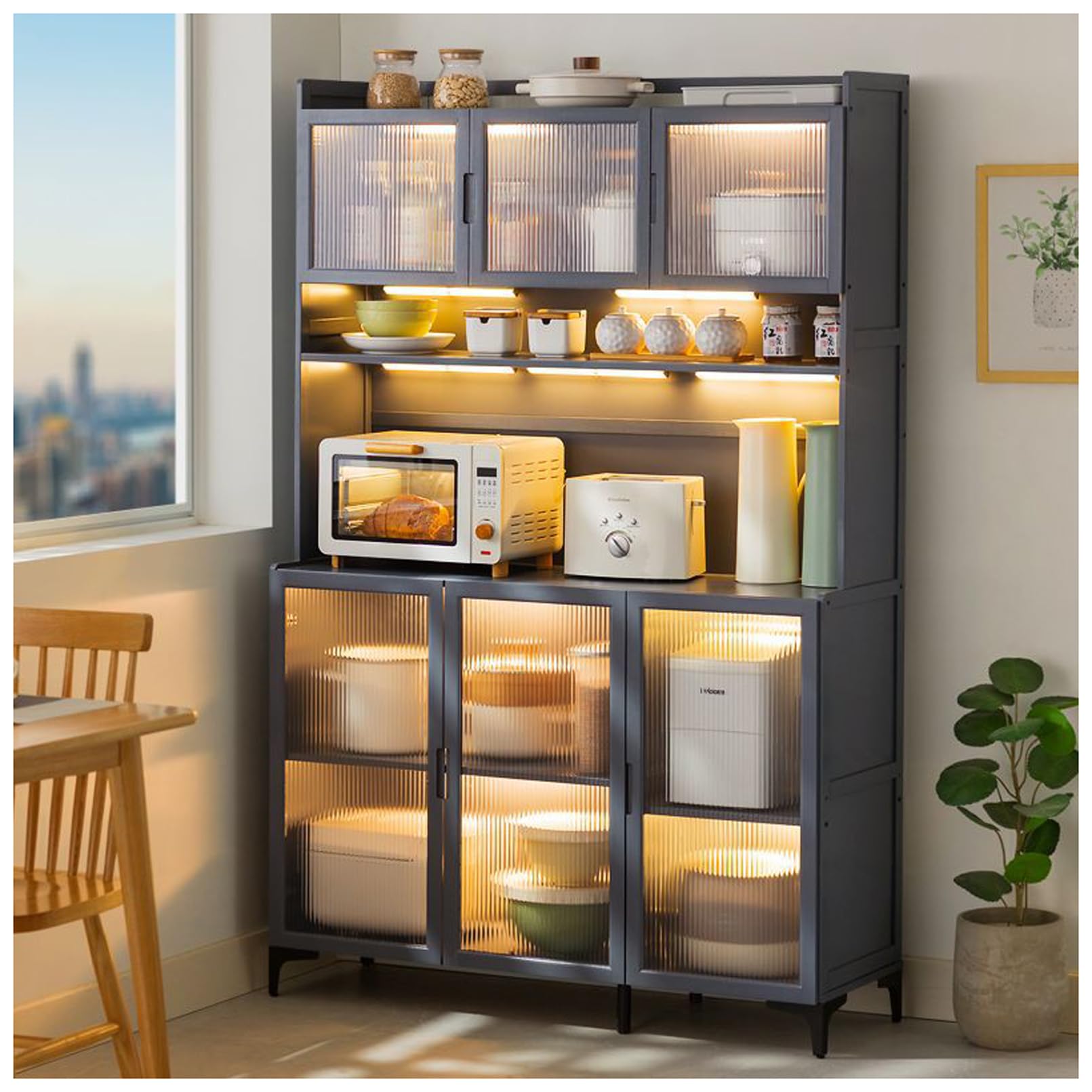 Amazon.co.jp: パントリー収納キャビネット、二重扉アクリル半透明窓