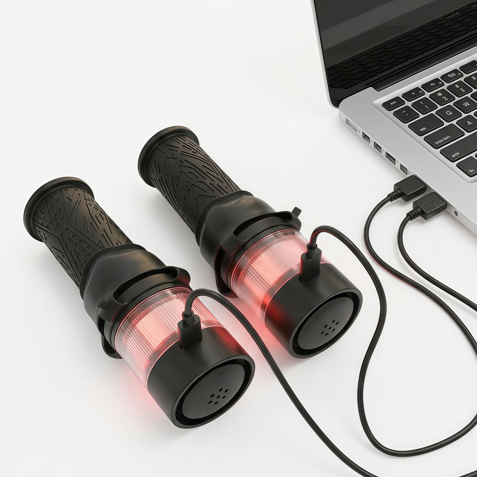 Poignees de Guidon avec Eclairage LED, Clignotants Rechargeables Type C et Avertisseur Sonore, Autonomie 8 a 15 Heures, for Velo Tout Terrain et Trottinette Electrique
