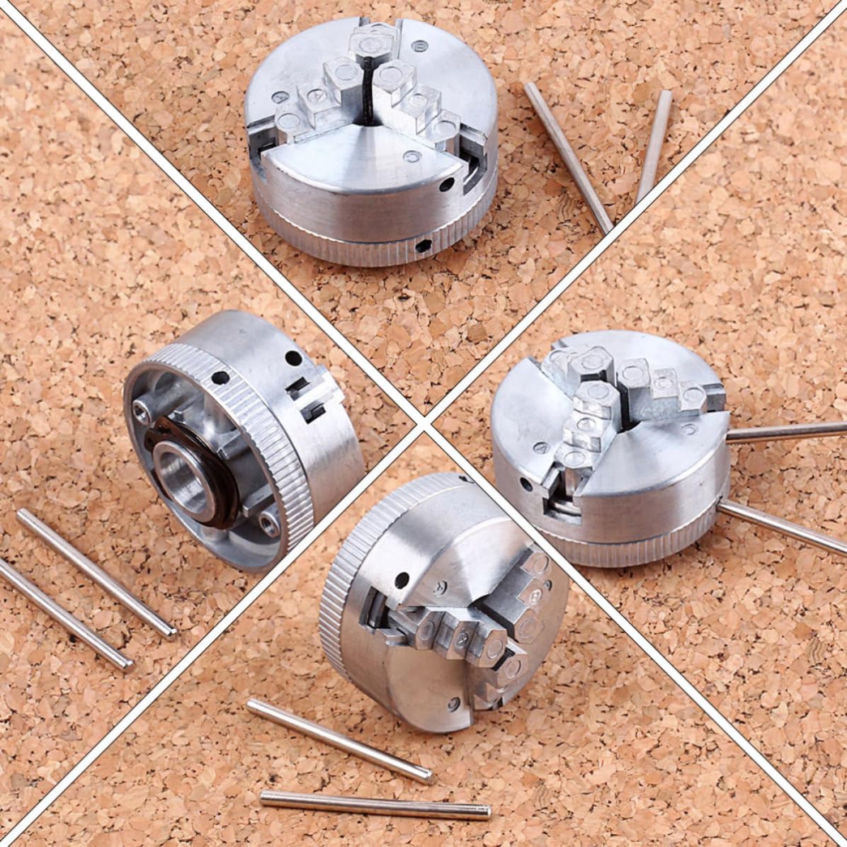 PACKOVE Mandril de Torno Autocentrante de Metal, 3 Mordazas, Plata, Montaje Cilíndrico Corto, para Torno Cnc y Máquina Herramienta, Fácil de Usar