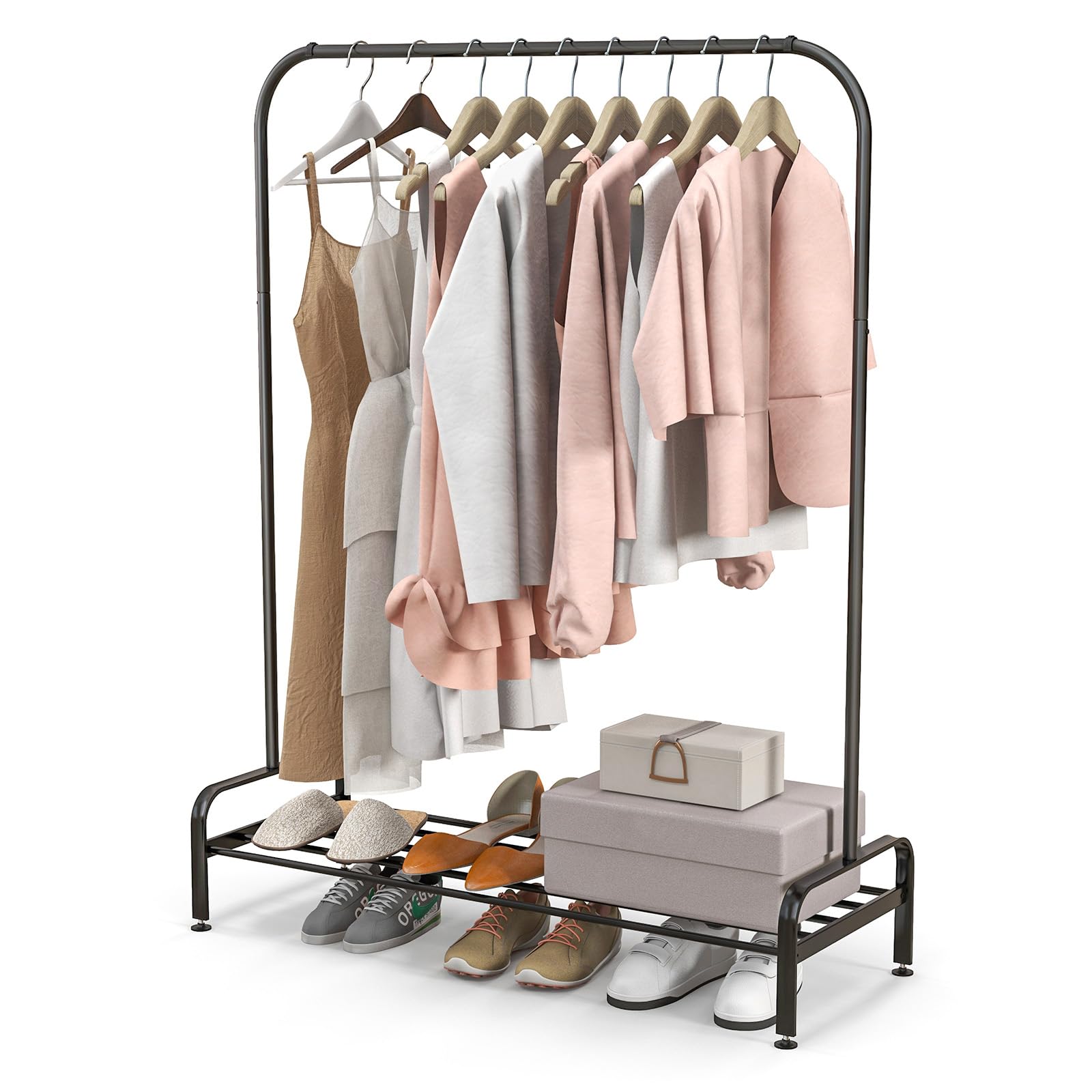 CASART Metal Clothes Rail, Clothing Garment Rack with Bottom Shelf and ...