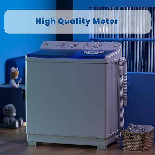 Miniatura 8 de Auertech Lavadora portátil, lavadora de doble tina de 40 libras, máquina de lavandería grande con bomba de drenaje, lavadora semiautomática de 24