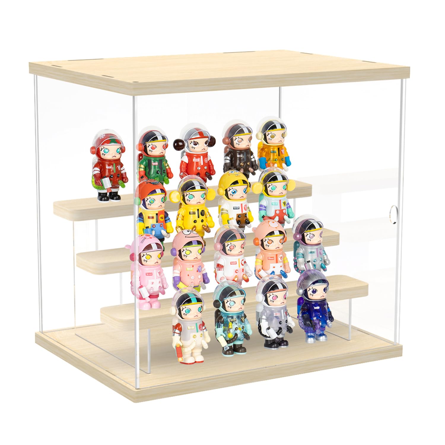 Nynelly Clear Acrylic Display Case for Collectibles, 4 Tier Display Box Display Stand with Door, Assemble Countertop Showcase Dustproof Storage Organizer for Display Figures Doll Toys