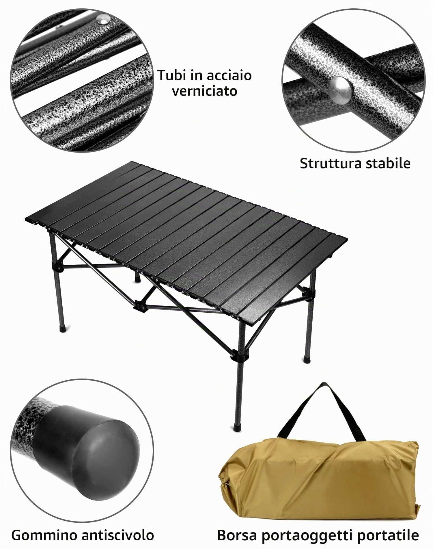 QWORK® Tavolo Pieghevole, Tavoli da campeggio pieghevoli, 95 * 55 * 50cm, Nero, Per barbecue, Viaggi, Pesca, Picnic