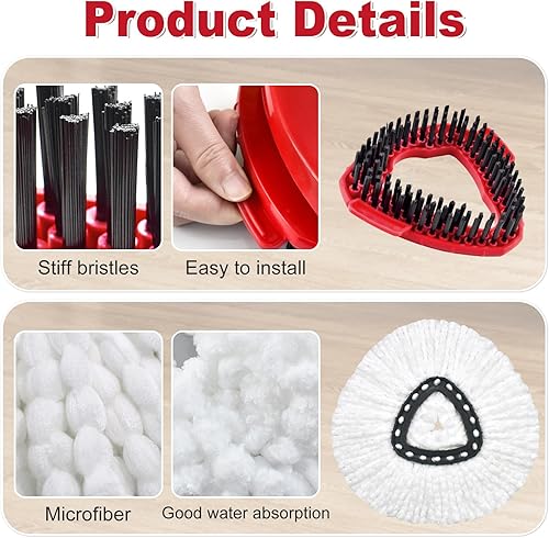 Miniatura 2 de Repuesto de cabezal de trapeador giratorio, mango giratorio de hierro, cepillo y base compatible con el sistema O Cedar EasyWring 1 tanque,