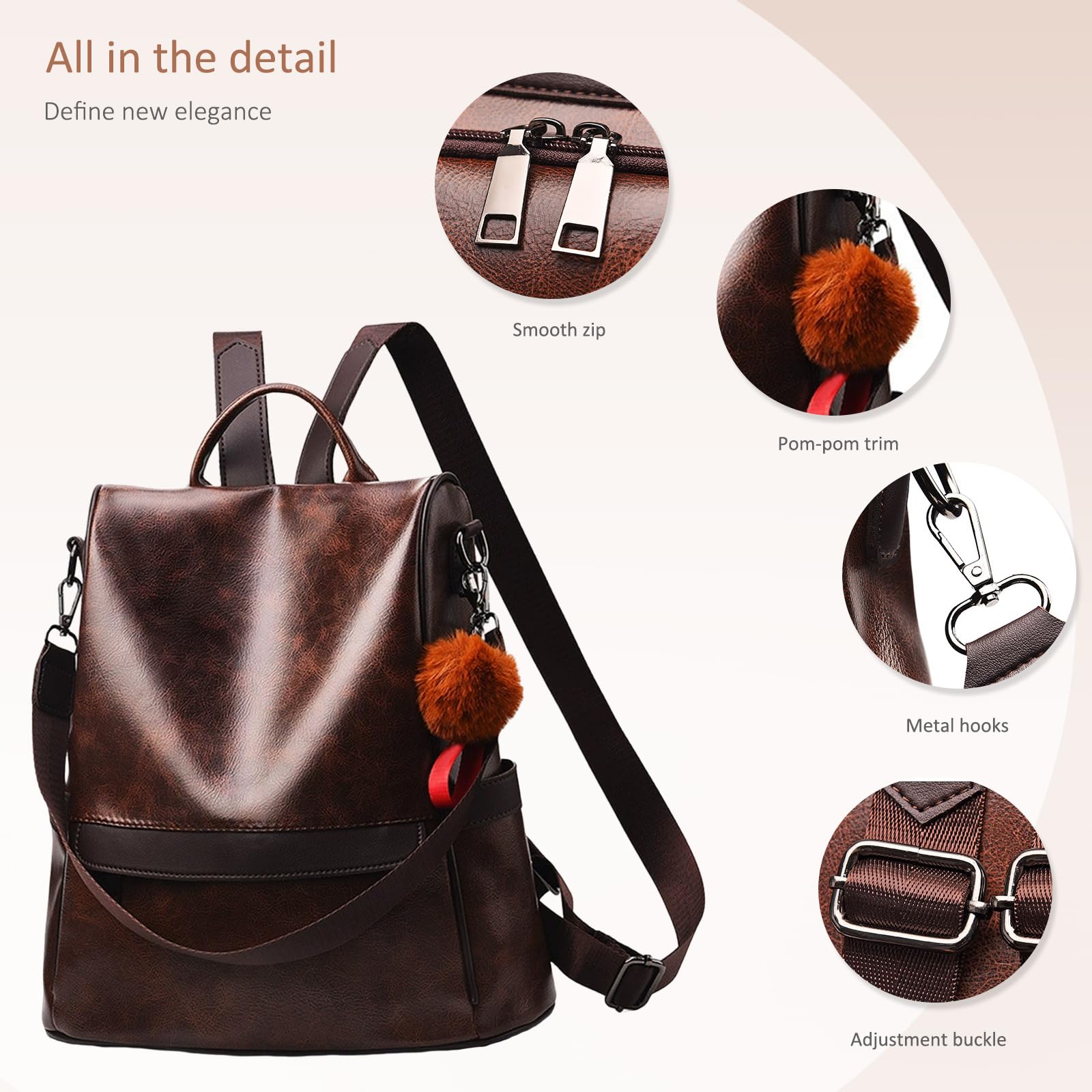 NICOLE & DORIS Rucksack Damen Rucksackhandtaschen Mode Rucksack Schulter Tasche Wasserdichte Anti-Diebstahl Schultertasche Damen Rucksack mit großer Kapazität