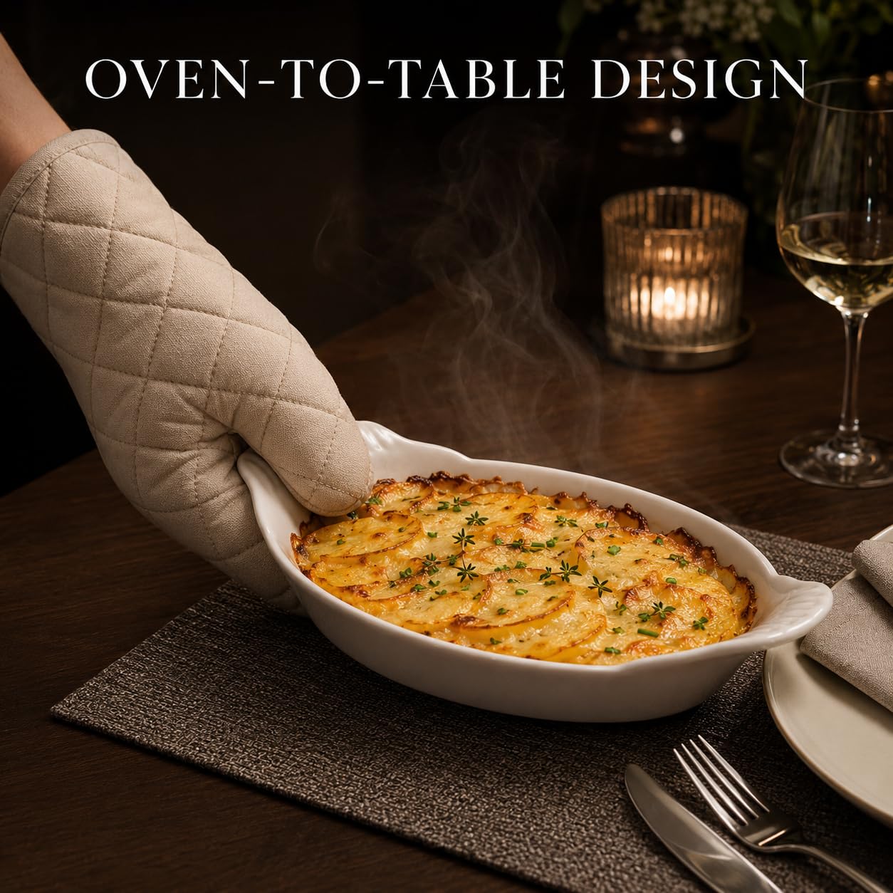 HIC Kitchen HIC Kitchen Ovale Au Gratin Auflaufformen-Set, feines weißes Porzellan, 25,4 cm, 4 Stück, Au Gratin Auflaufformen-Set, feines weißes Porzellan, 25,4 cm, 4 Stück